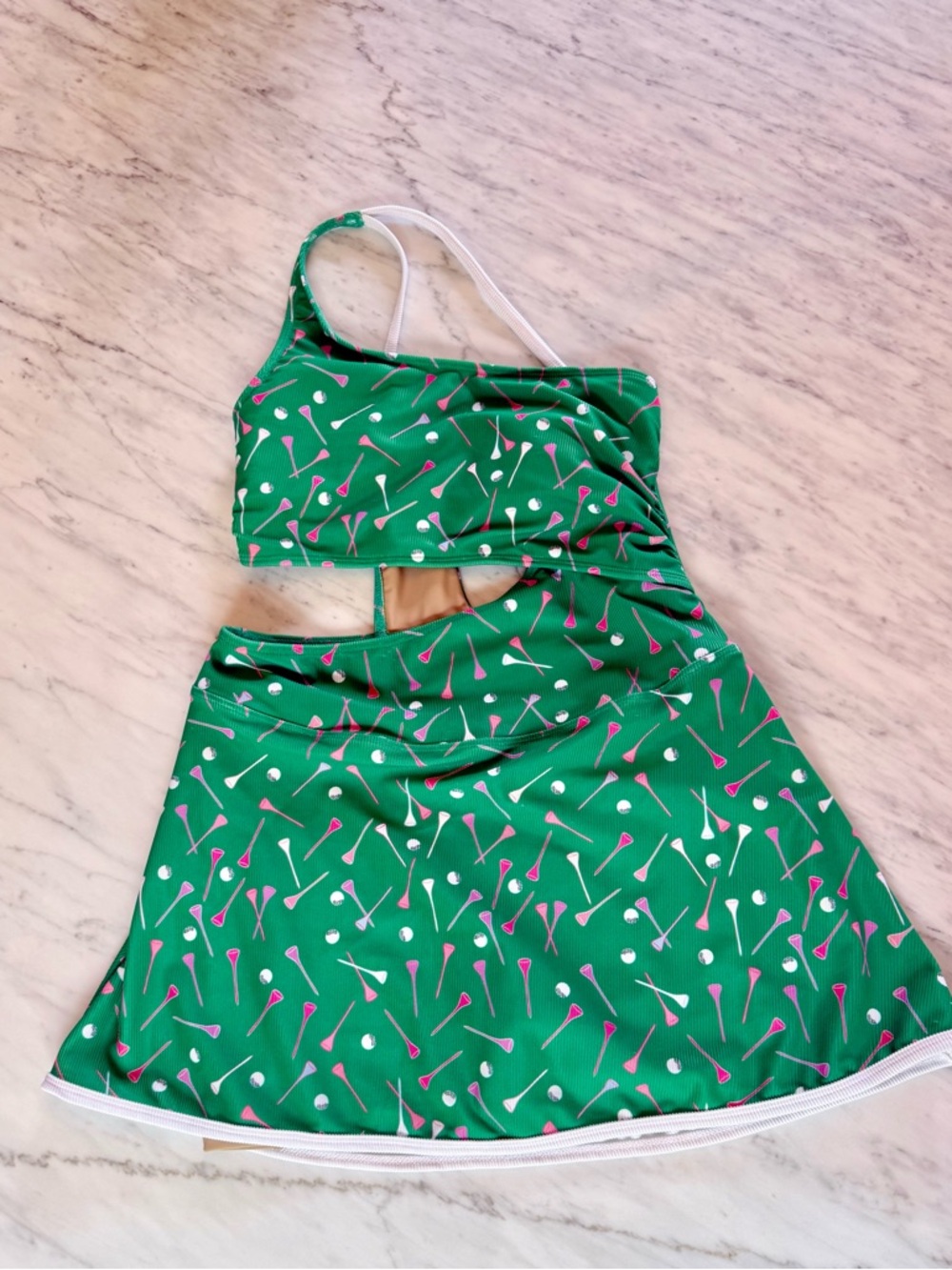 LainSnow Green One-Shoulder Cutout Dress with Pink & White Print - Picture 2 of 5